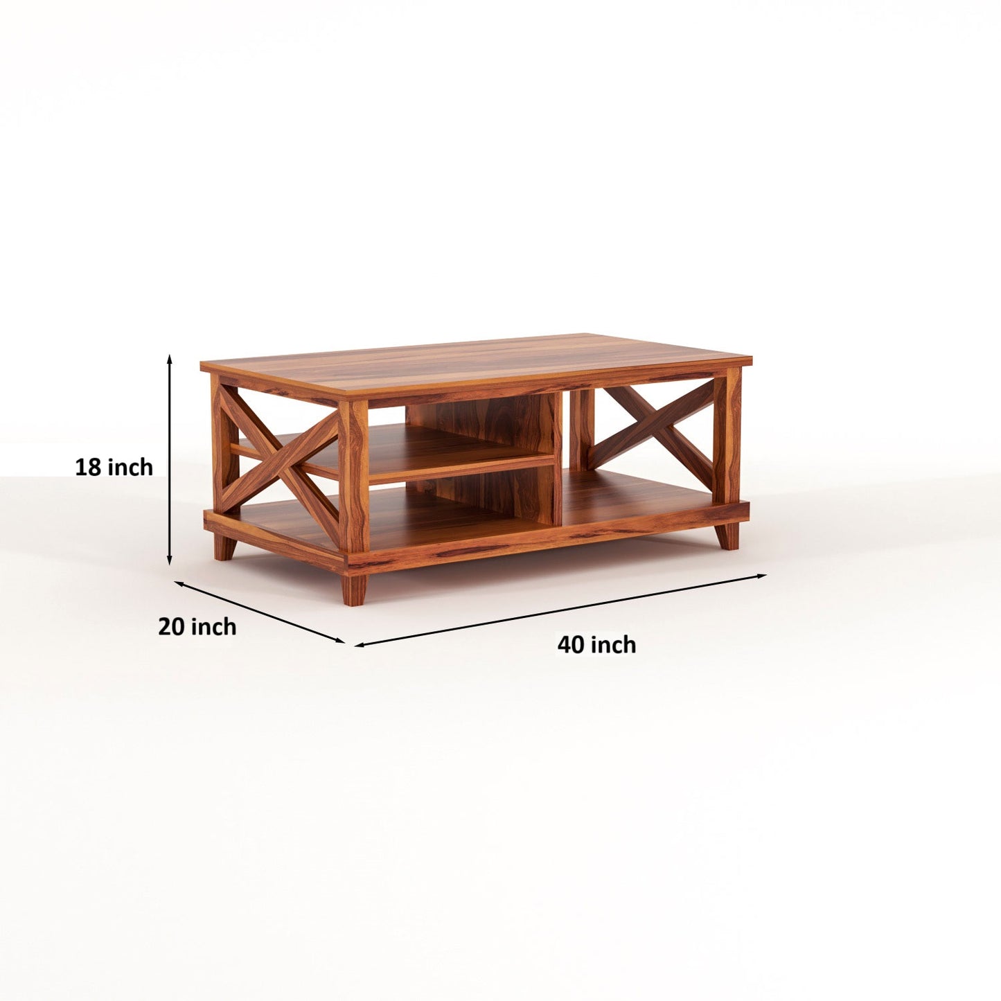 Kronel Solid Sheesham Wood Coffee Table (Honey Finish)