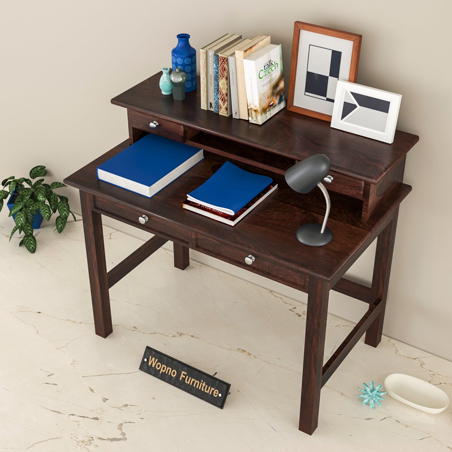 Avorin Solid Sheesham Wood Study Desk (Walnut Finish)