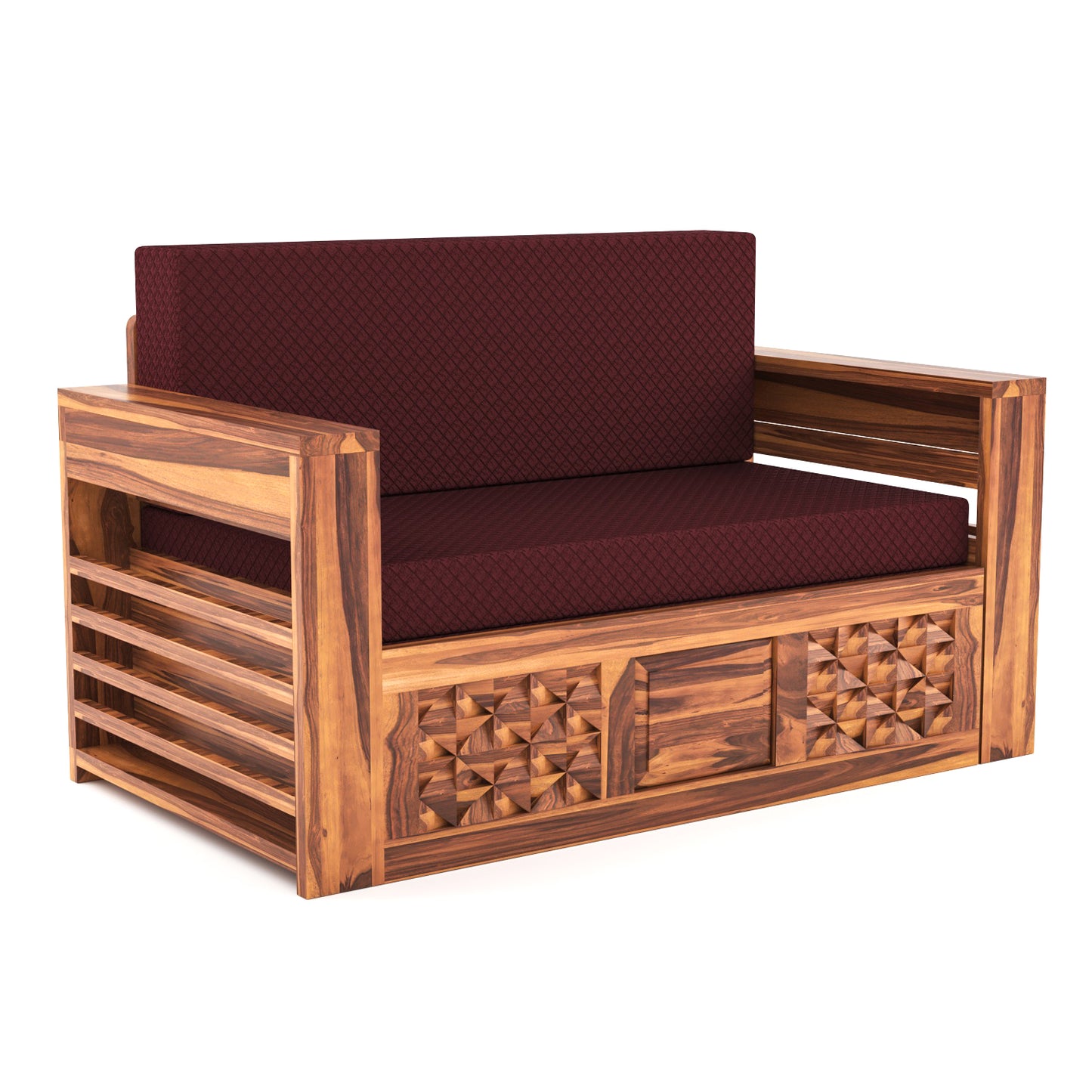 Orvan Solid Sheesham Wooden 2 Seater diamond Sofa Cum Bed (Honey,Finish )