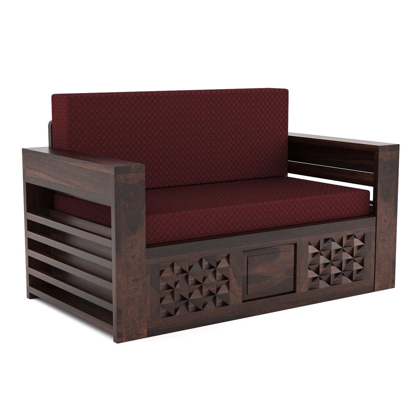 Orvan Solid Sheesham Wooden 2 Seater diamond Sofa Cum Bed (Walnut,Finish )