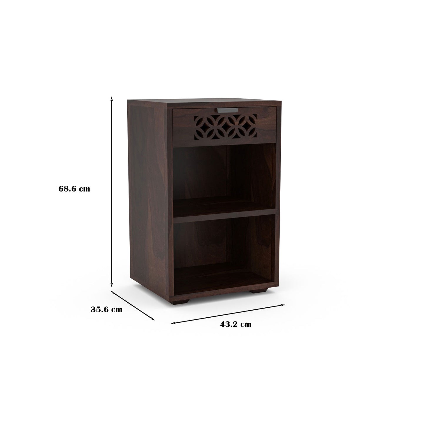Lomricarionor Solid Sheesham Wood Bedside Table (Walnut Finish)