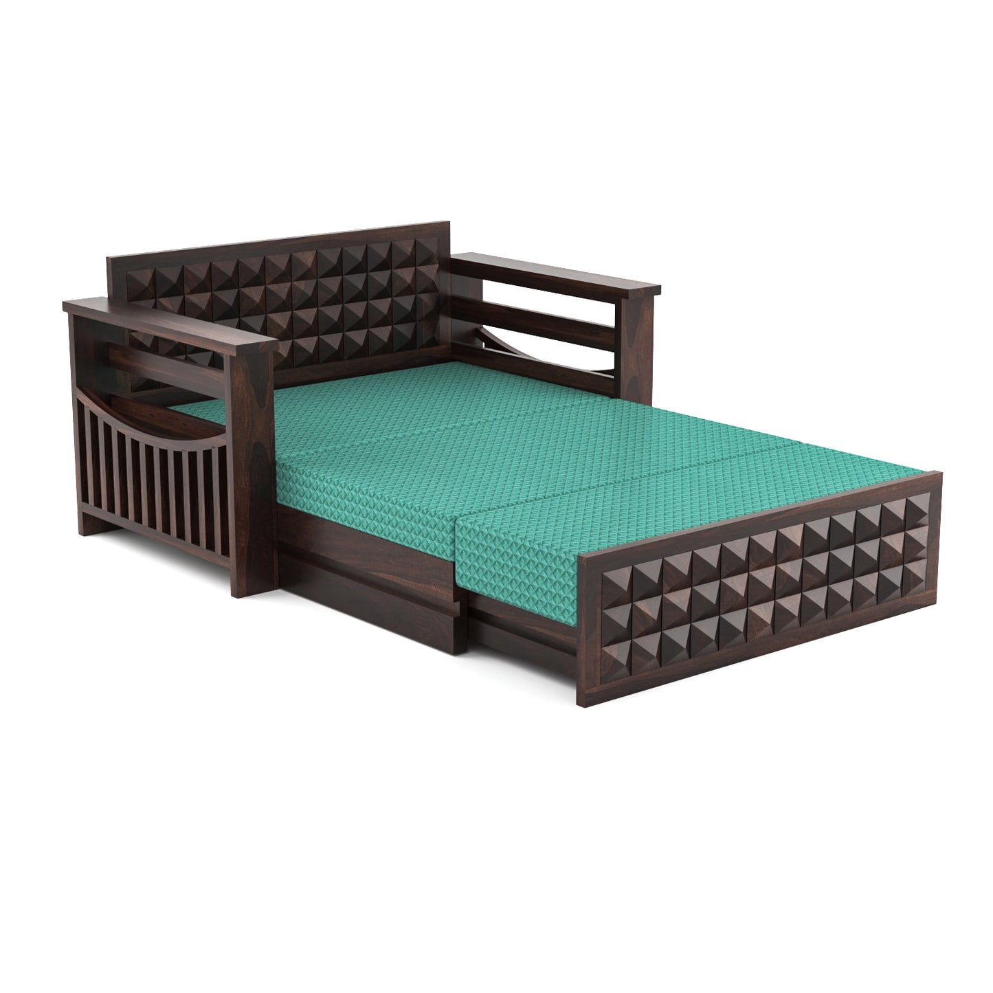 Orvan Solid Sheesham Wooden 2 Seater diamond Sofa Cum Bed (Walnut ,Finish )