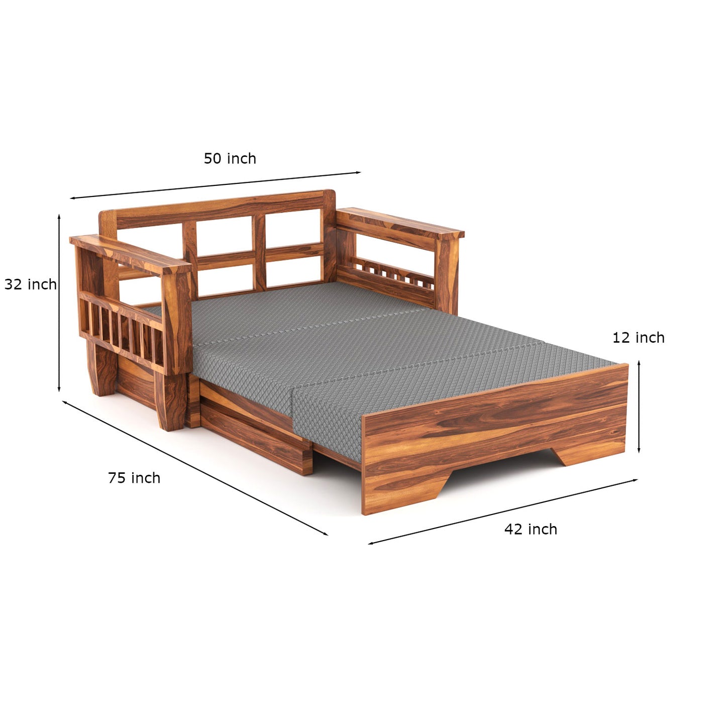 Bralor Solid Sheesham Wooden 2 Seater Sofa Cum Bed (Honey Finish)