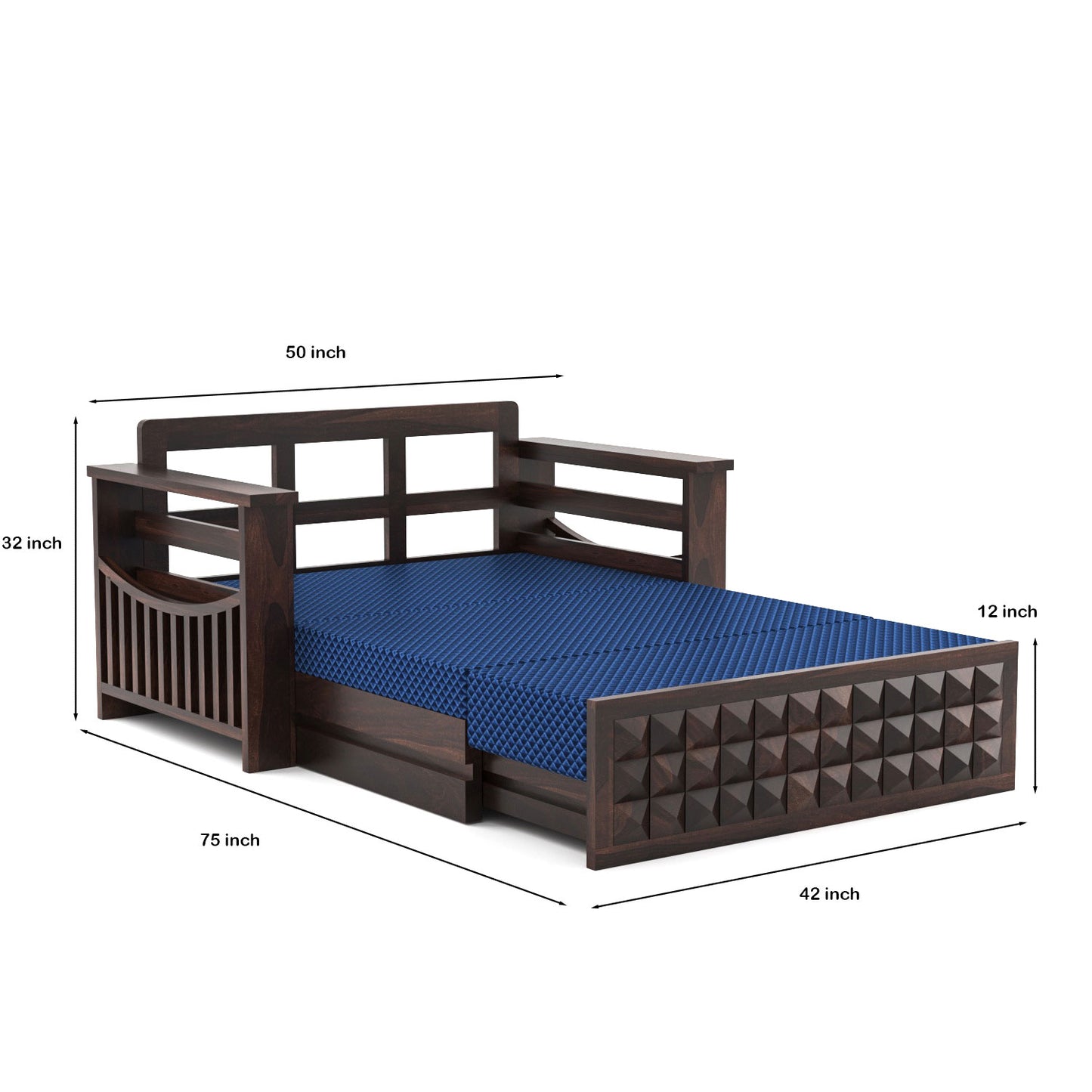 Orvan Solid Sheesham Wooden 2 Seater diamond Sofa Cum Bed (Walnut ,Finish )