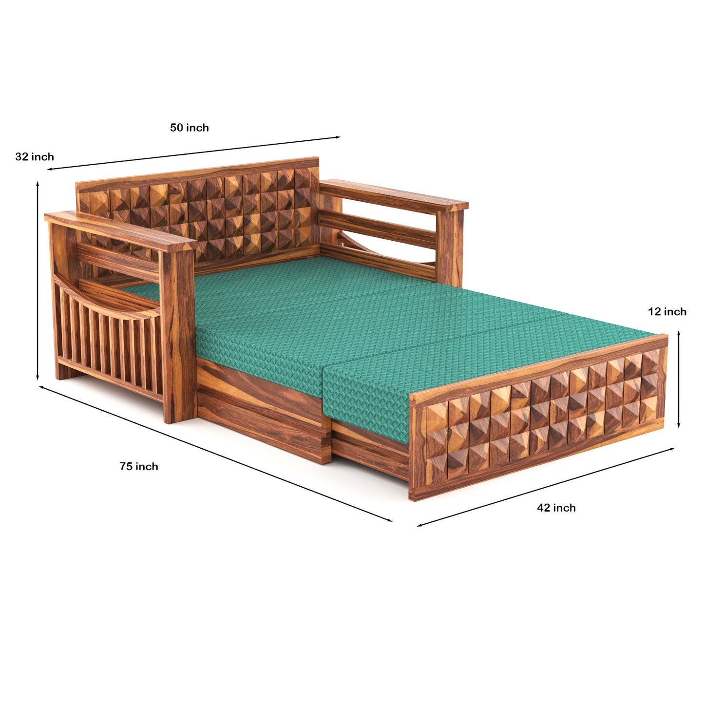 Orvan Solid Sheesham Wooden 2 Seater diamond Sofa Cum Bed (Honey ,Finish )