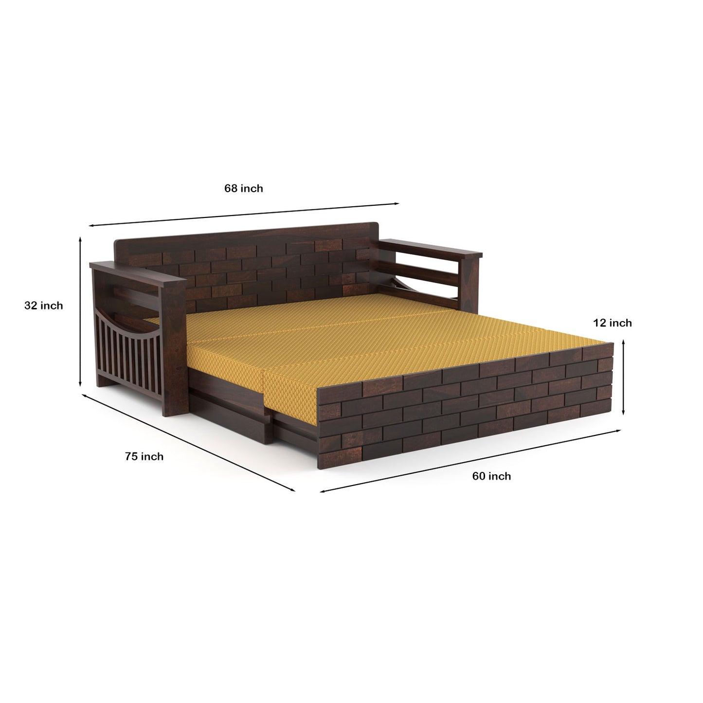 Zelric Solid Sheesham Wooden 3 Seater Sofa Cum Bed (Walnut Finish ) Cushion -color:(Beige)