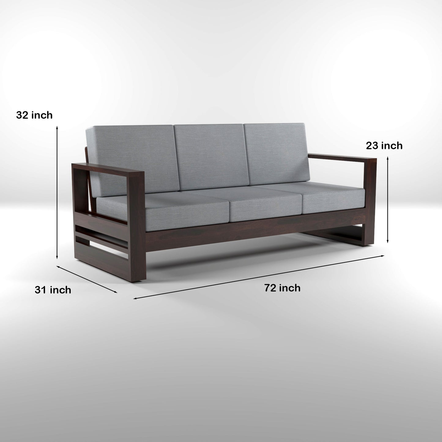 Nivora Sheesham Wooden 3 Seater Sofa Set (Walnut Finish)