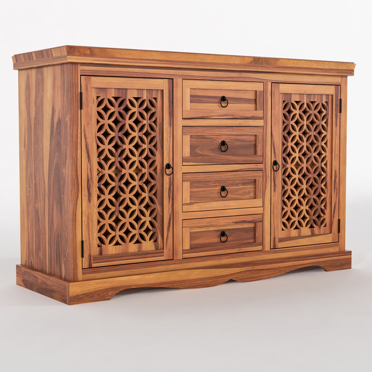 Pivra Solid Sheesham Wood Sideboard and Cabinets (Honey Finish)