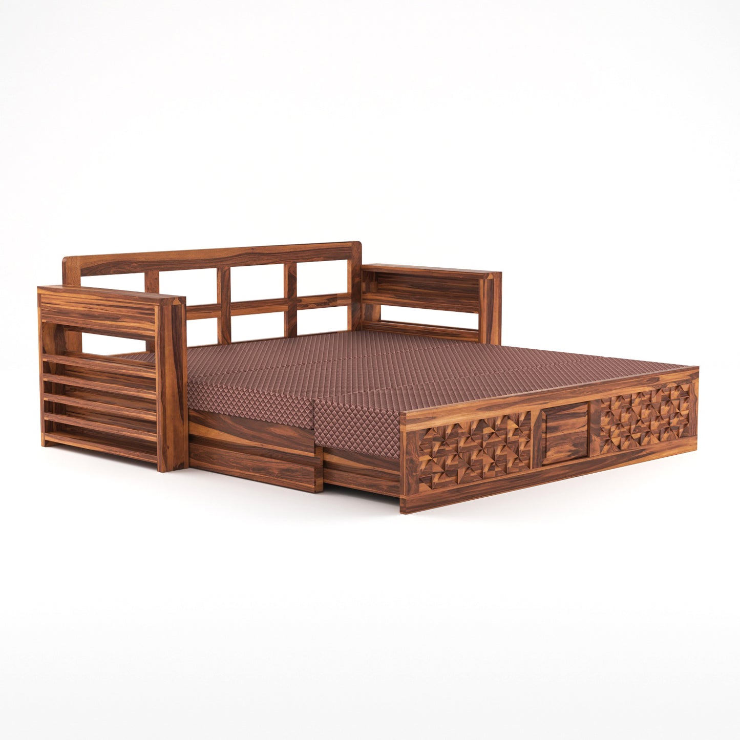 Orvan Solid Sheesham Wooden 3 Seater diamond Sofa Cum Bed (Honey,Finish )