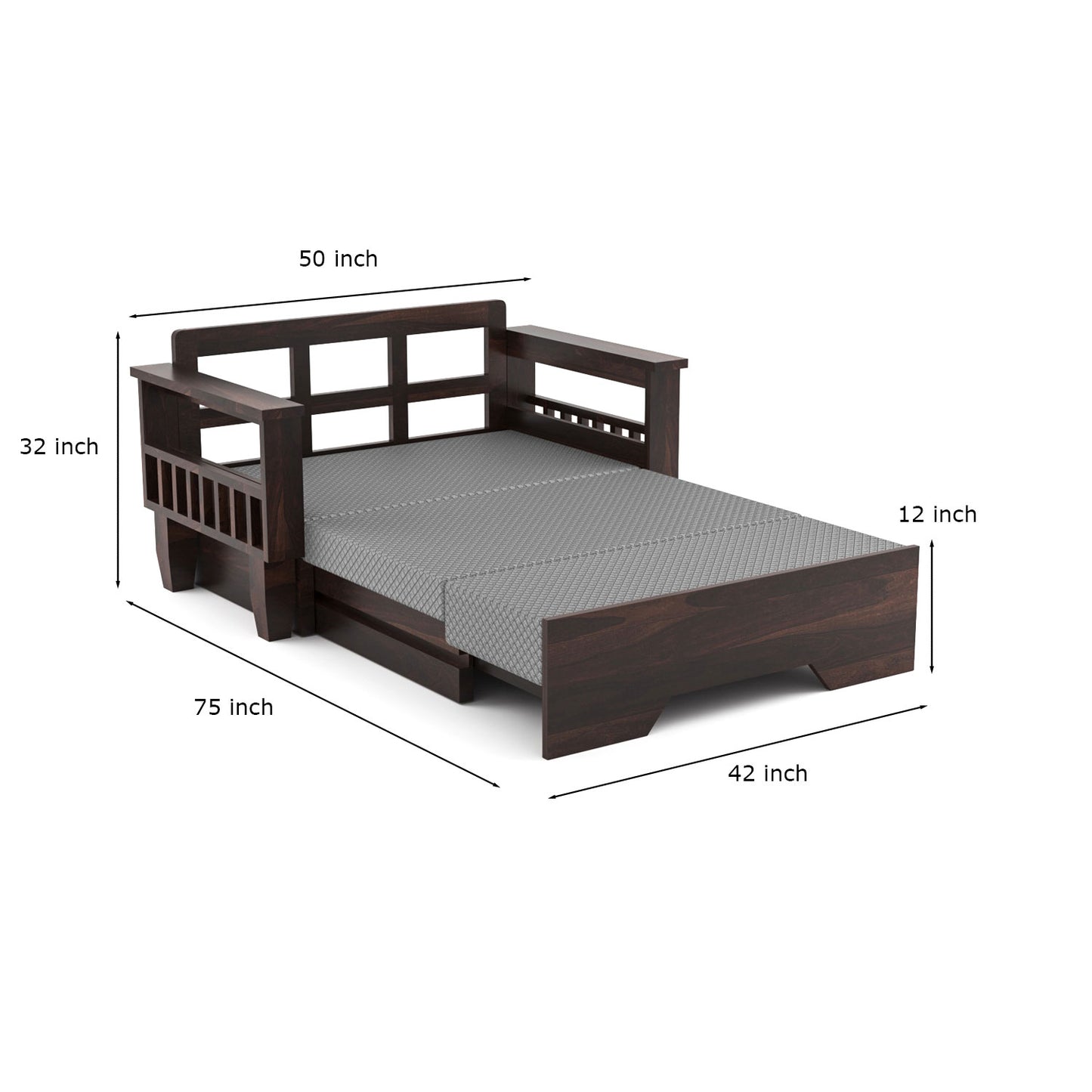 Bralor Solid Sheesham Wooden 2 Seater Sofa Cum Bed (Walnut Finish)