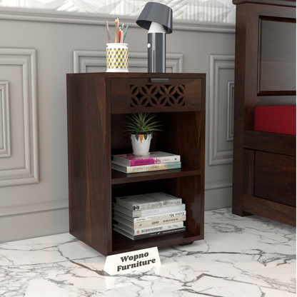 Lomricarionor Solid Sheesham Wood Bedside Table (Walnut Finish)