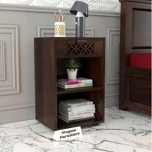 Lomricarionor Solid Sheesham Wood Bedside Table (Walnut Finish)