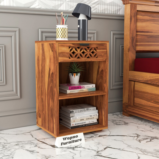 Lomricarionor Solid Sheesham Wood Bedside Table (Honey Finish)