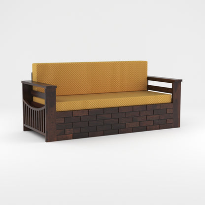 Zelric Solid Sheesham Wooden 3 Seater Sofa Cum Bed  (Walnut  Finish ) Cushion -color:(Beige)