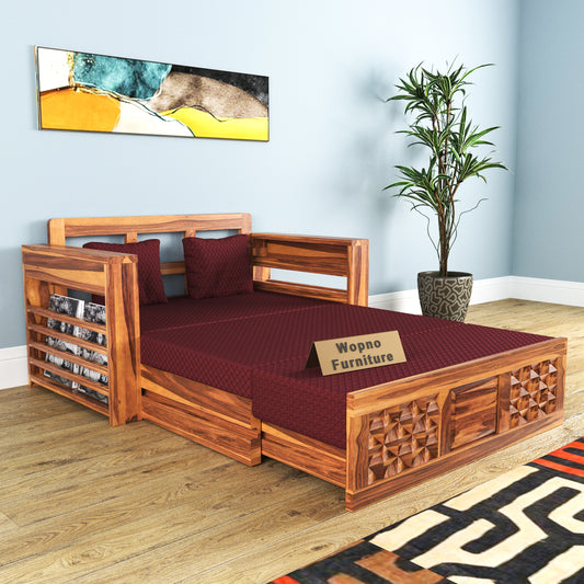 Orvan Solid  Sheesham Wooden 2 Seater diamond Sofa Cum Bed  (Honey,Finish )