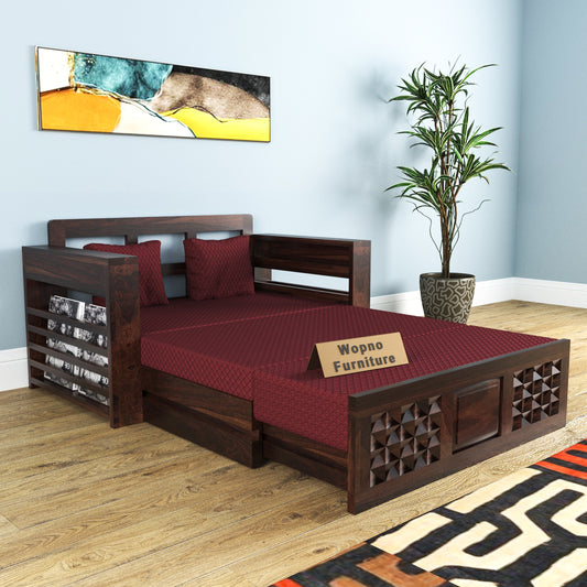 Orvan Solid  Sheesham Wooden 2 Seater diamond Sofa Cum Bed  (Walnut,Finish )