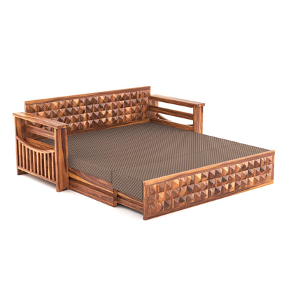 Orvan Solid  Sheesham Wooden 3 Seater diamond Sofa Cum Bed  (Honey  ,Finish )