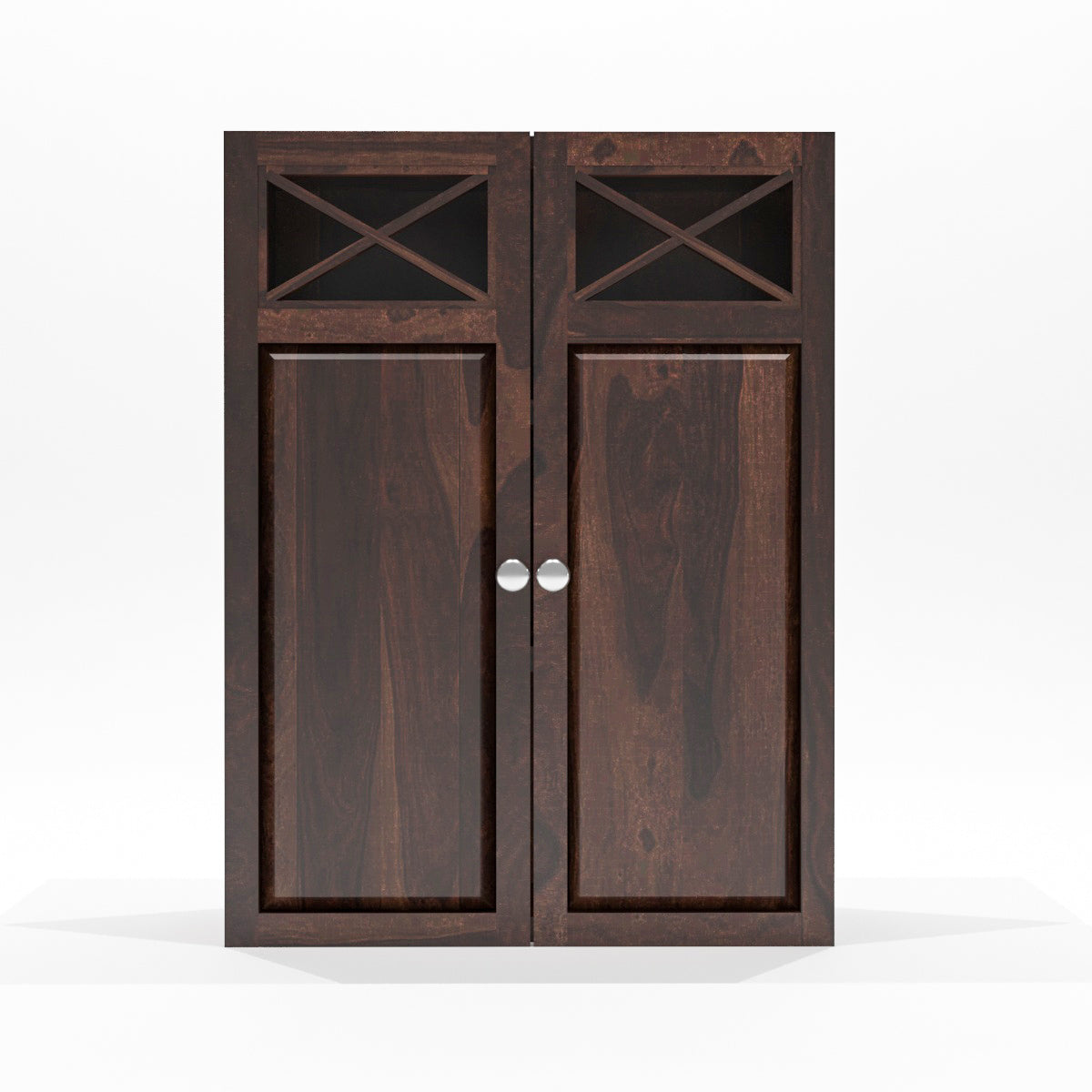 Yelric Solid Sheesham Wood Wall Mounted Kitchen Cabinet | 2-Door Unit With Storage  (Walnut Finish)