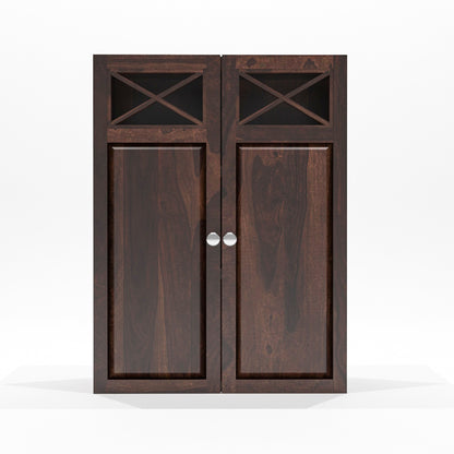 Yelric Solid Sheesham Wood Wall Mounted Kitchen Cabinet | 2-Door Unit With Storage  (Walnut Finish)