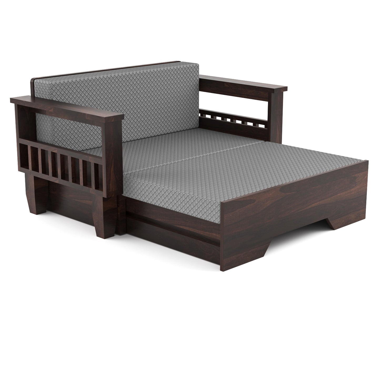 Bralor Solid Sheesham Wooden 2 Seater Sofa Cum Bed (Walnut Finish)