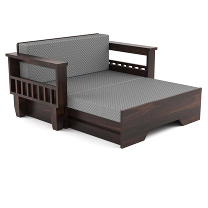 Bralor Solid Sheesham Wooden 2 Seater Sofa Cum Bed (Walnut Finish)