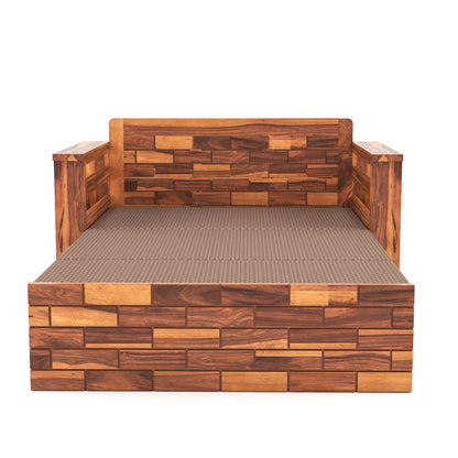 Bralor Solid Sheesham Wooden 2 Seater Sofa Cum Bed (Honey Finish)