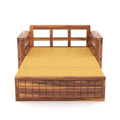 Fivrel Solid Sheesham Wooden 2 Seater Sofa Cum Bed (Honey Finish)