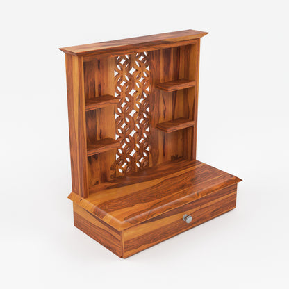 Eryos  Solid Sheesham Wooden Temple for Pooja Home (Honey Finish )