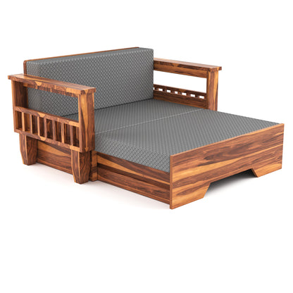 Bralor Solid Sheesham Wooden 2 Seater Sofa Cum Bed (Honey Finish)