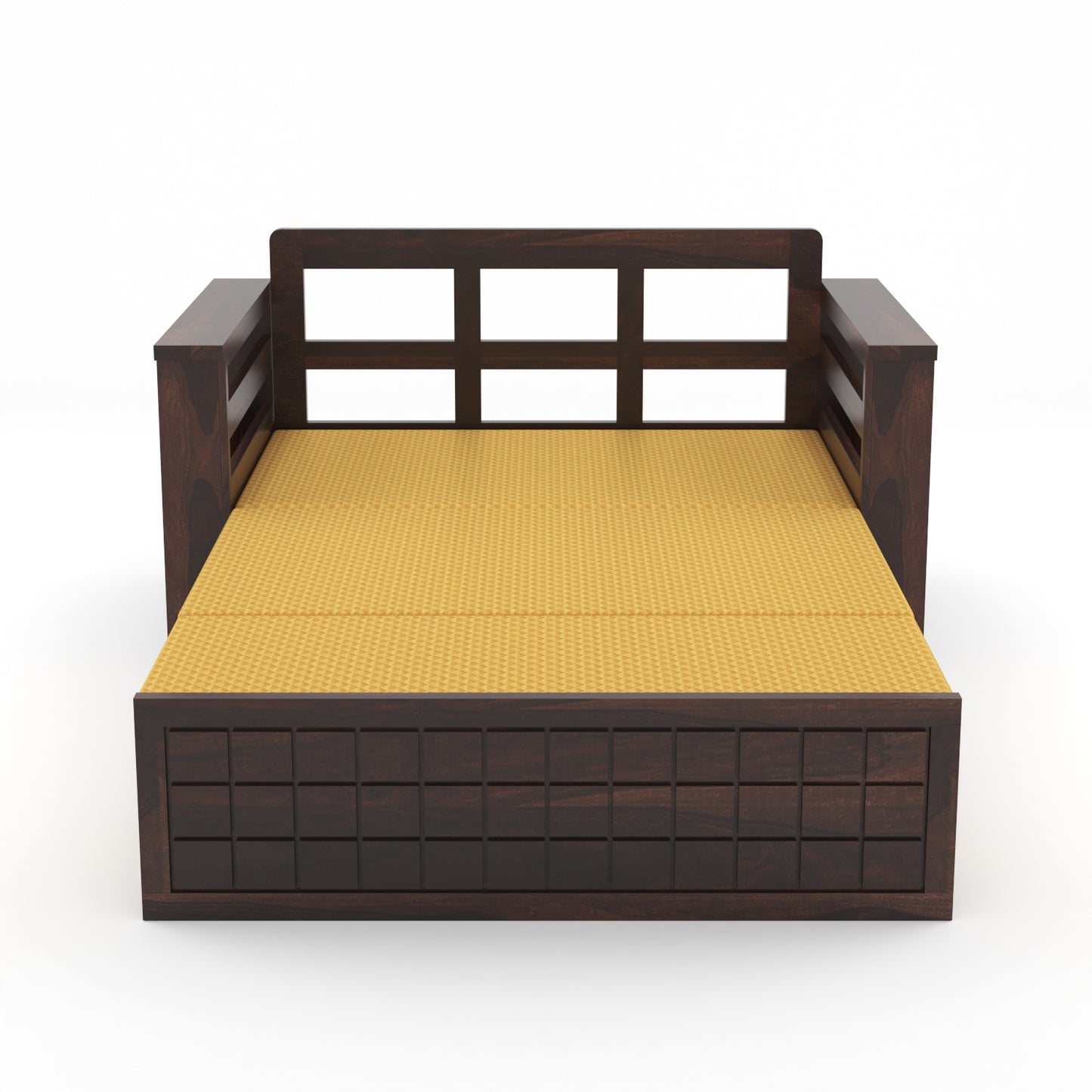 Fivrel Solid Sheesham Wooden 2 Seater Sofa Cum Bed (Walnut Finish)