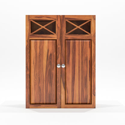 Yelric Solid Sheesham Wood Wall Mounted Kitchen Cabinet | 2-Door Unit With Storage  (Honey Finish)