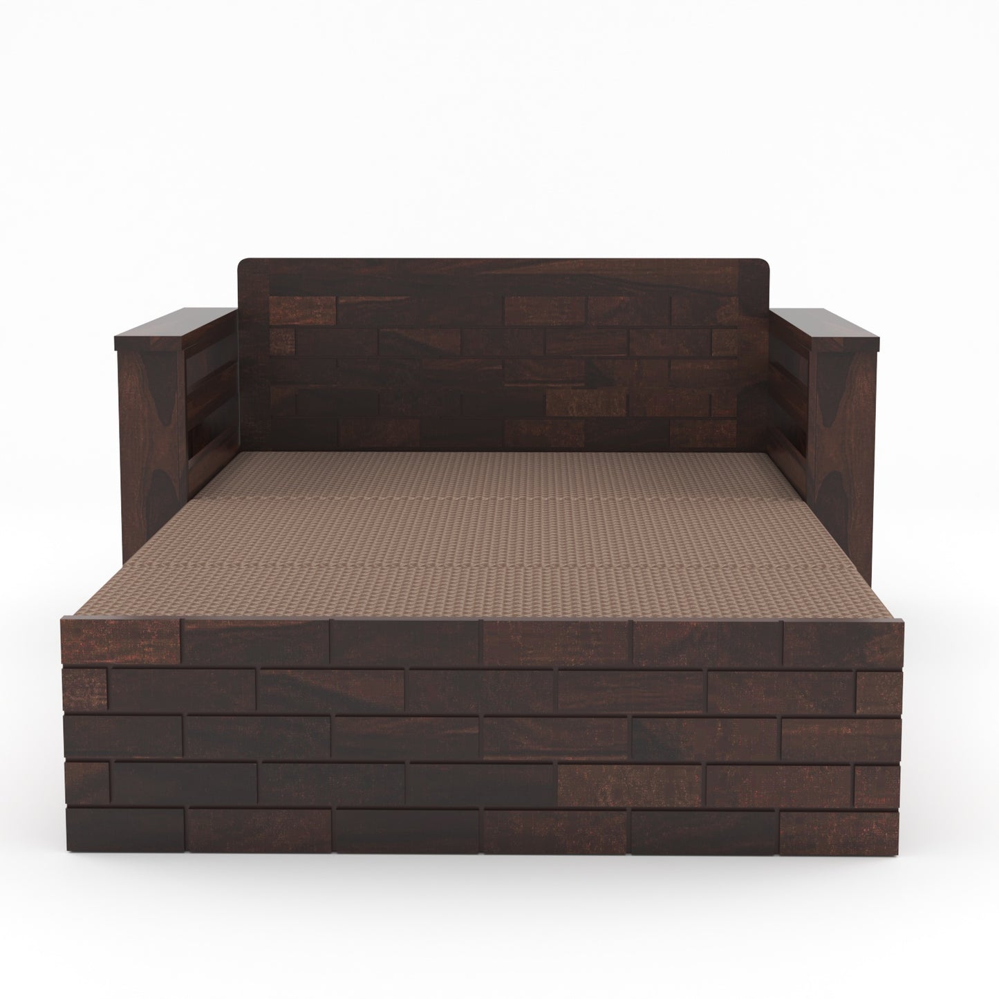 Bralor Solid Sheesham Wooden 2 Seater Sofa Cum Bed (Walnut Finish)