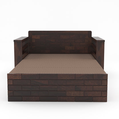 Bralor Solid Sheesham Wooden 2 Seater Sofa Cum Bed (Walnut Finish)