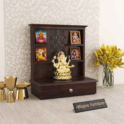 Eryos  Solid Sheesham Wooden Temple for Pooja Home (Walnut Finish )