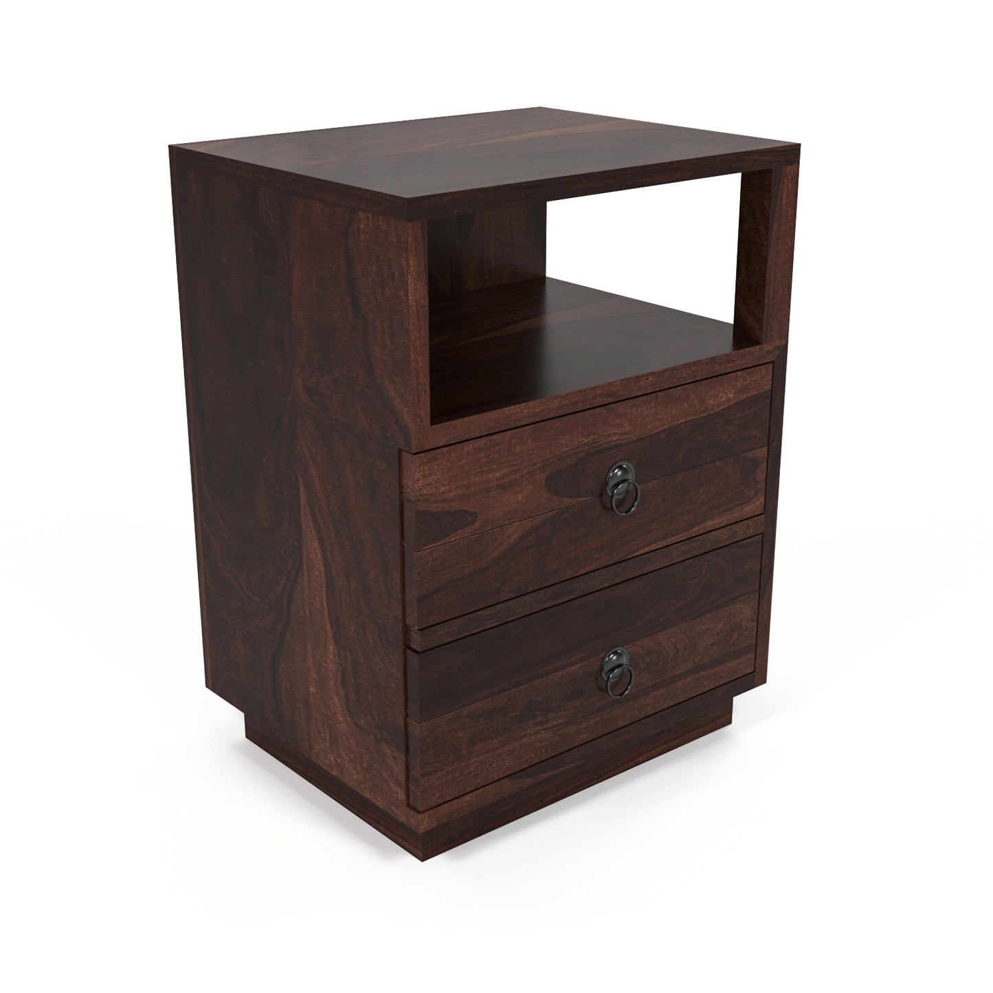 Zelvalion Solid Sheesham Wood Bedside Table (Walnut Finish)