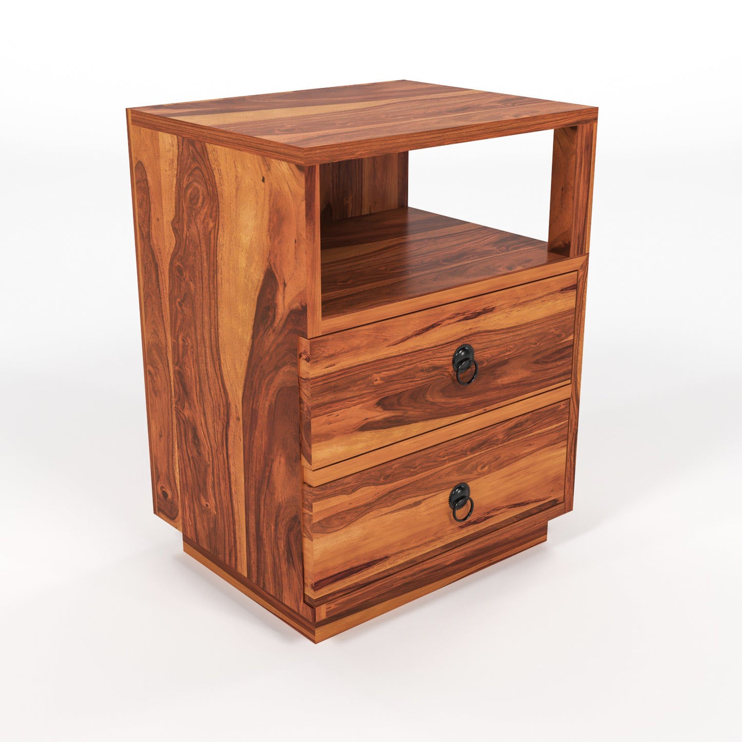 Zelvalion Solid Sheesham Wood Bedside Table (Honey Finish)