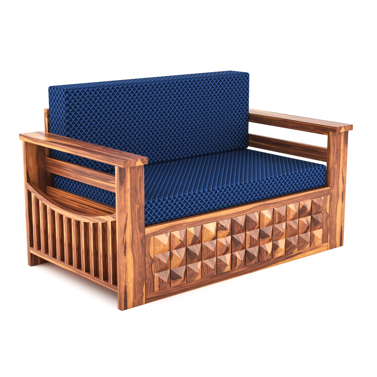 Orvan Solid Sheesham Wooden 2 Seater diamond Sofa Cum Bed (Honey ,Finish )