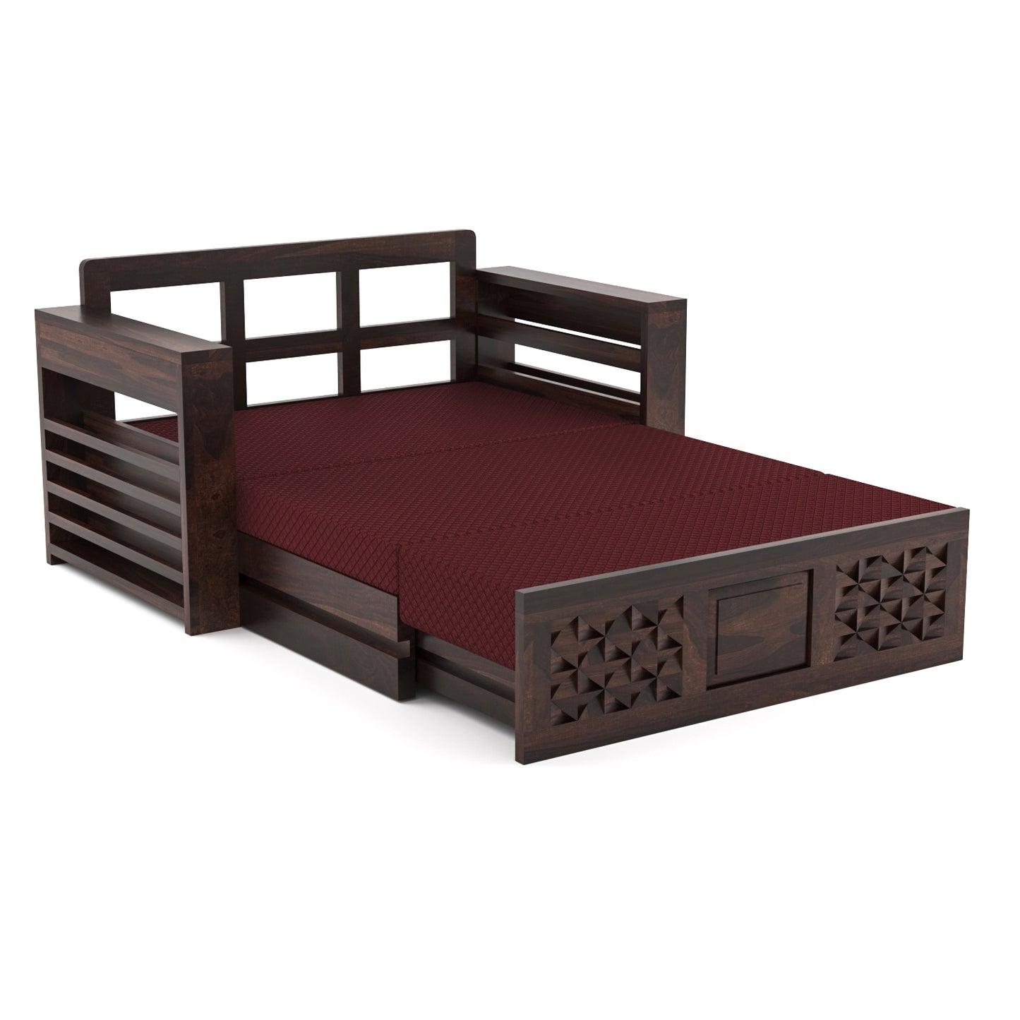 Orvan Solid  Sheesham Wooden 2 Seater diamond Sofa Cum Bed  (Walnut,Finish )