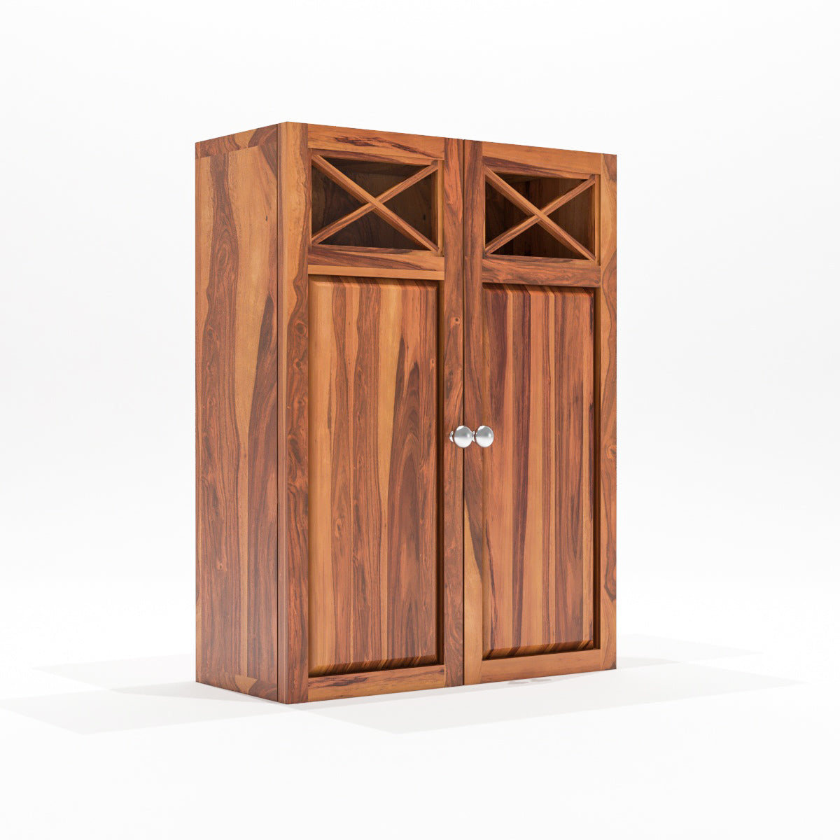 Yelric Solid Sheesham Wood Wall Mounted Kitchen Cabinet | 2-Door Unit With Storage  (Honey Finish)