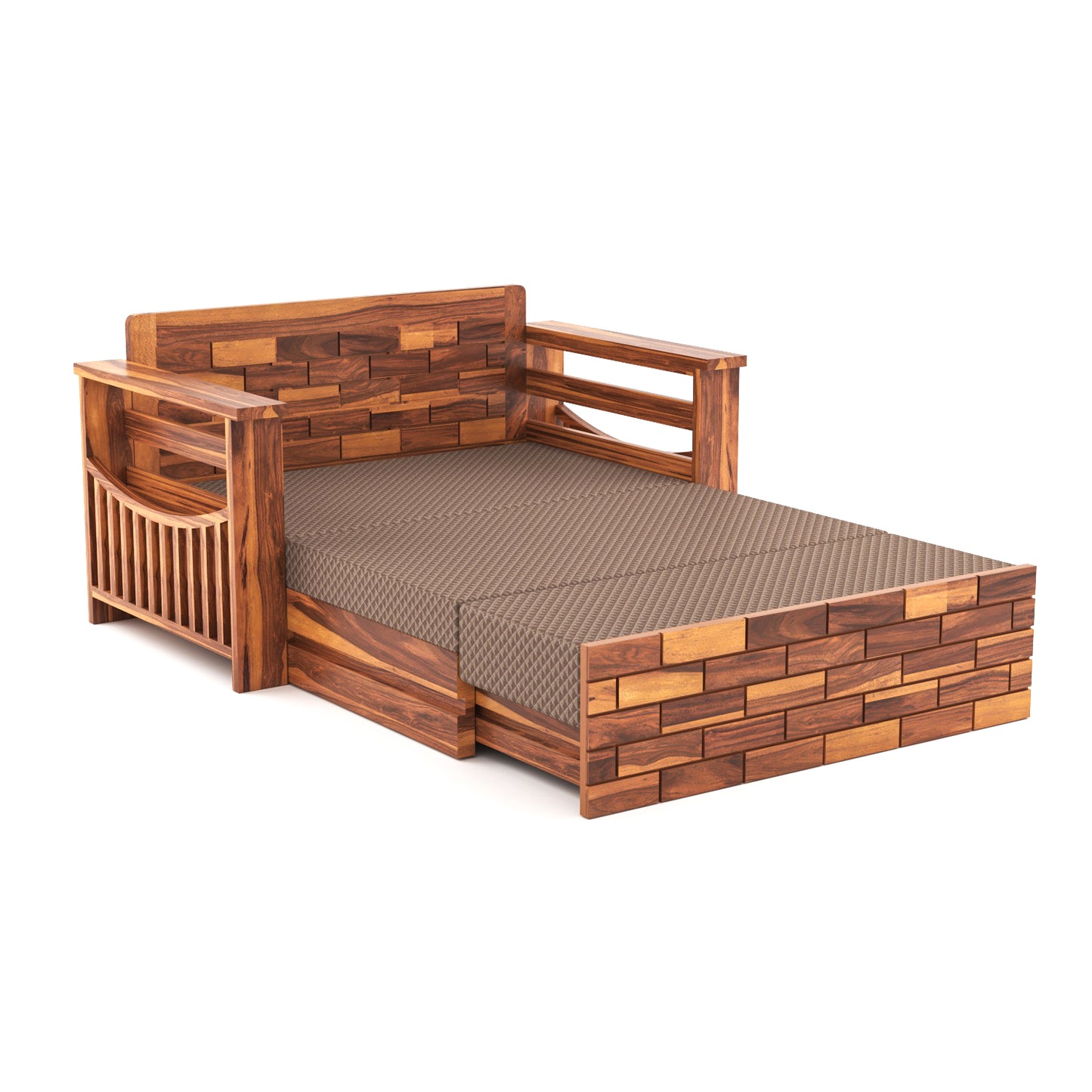 Bralor Solid Sheesham Wooden 2 Seater Sofa Cum Bed (Honey Finish)