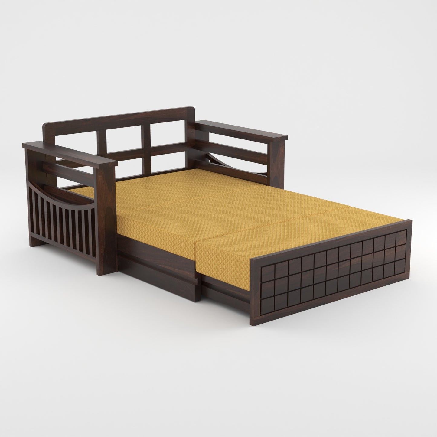 Fivrel Solid Sheesham Wooden 2 Seater Sofa Cum Bed (Walnut Finish)