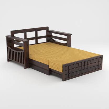 Fivrel Solid Sheesham Wooden 2 Seater Sofa Cum Bed (Walnut Finish)