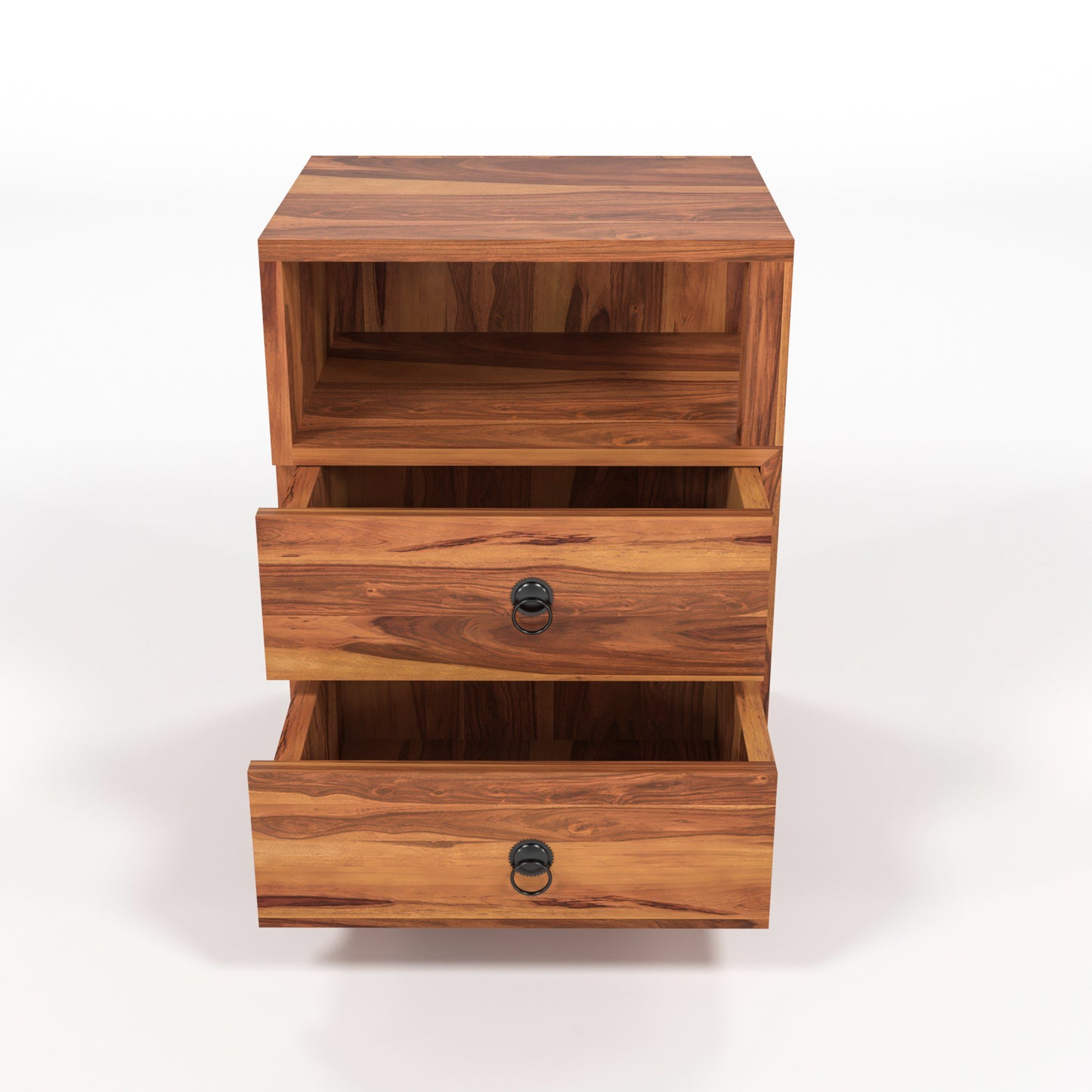 Zelvalion Solid Sheesham Wood Bedside Table (Honey Finish)
