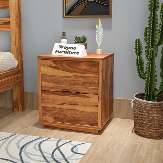 Sovralionor Solid Sheesham Wood Bedside Table (Honey Finish)