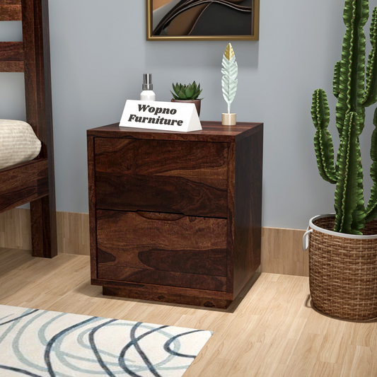 Sovralionor Solid Sheesham Wood Bedside Table (Walnut Finish)