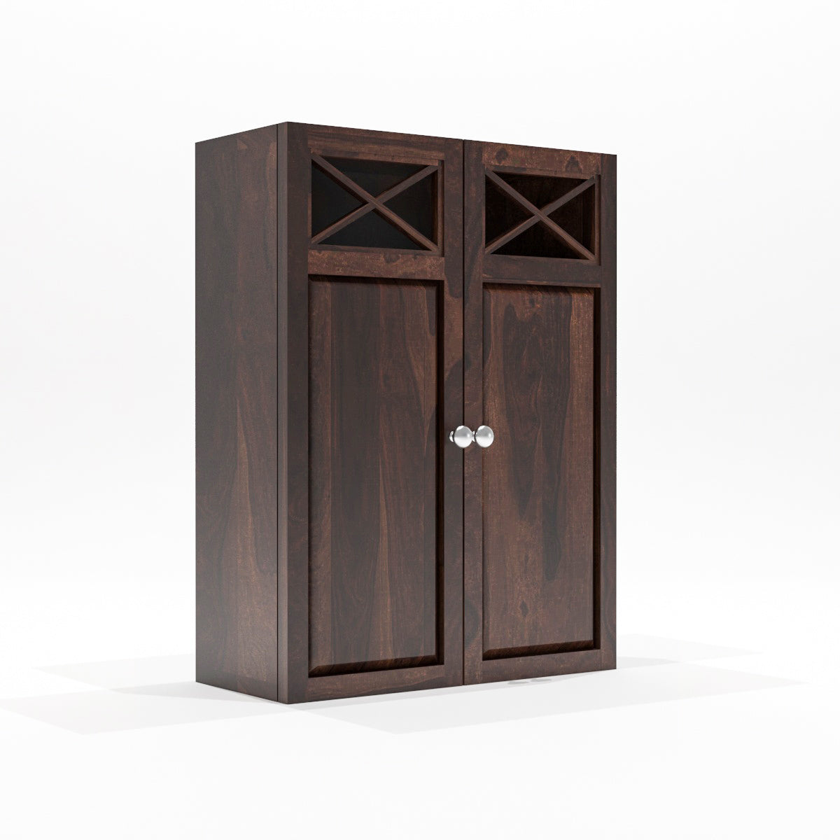 Yelric Solid Sheesham Wood Wall Mounted Kitchen Cabinet | 2-Door Unit With Storage  (Walnut Finish)
