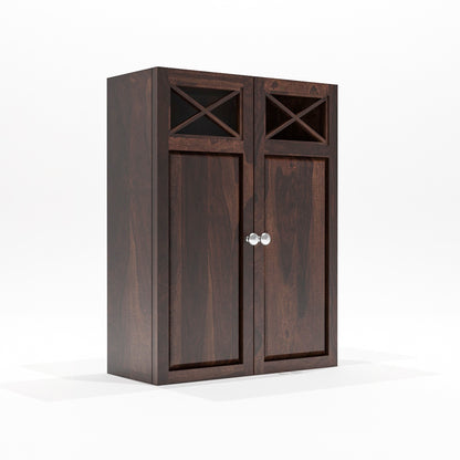 Yelric Solid Sheesham Wood Wall Mounted Kitchen Cabinet | 2-Door Unit With Storage  (Walnut Finish)