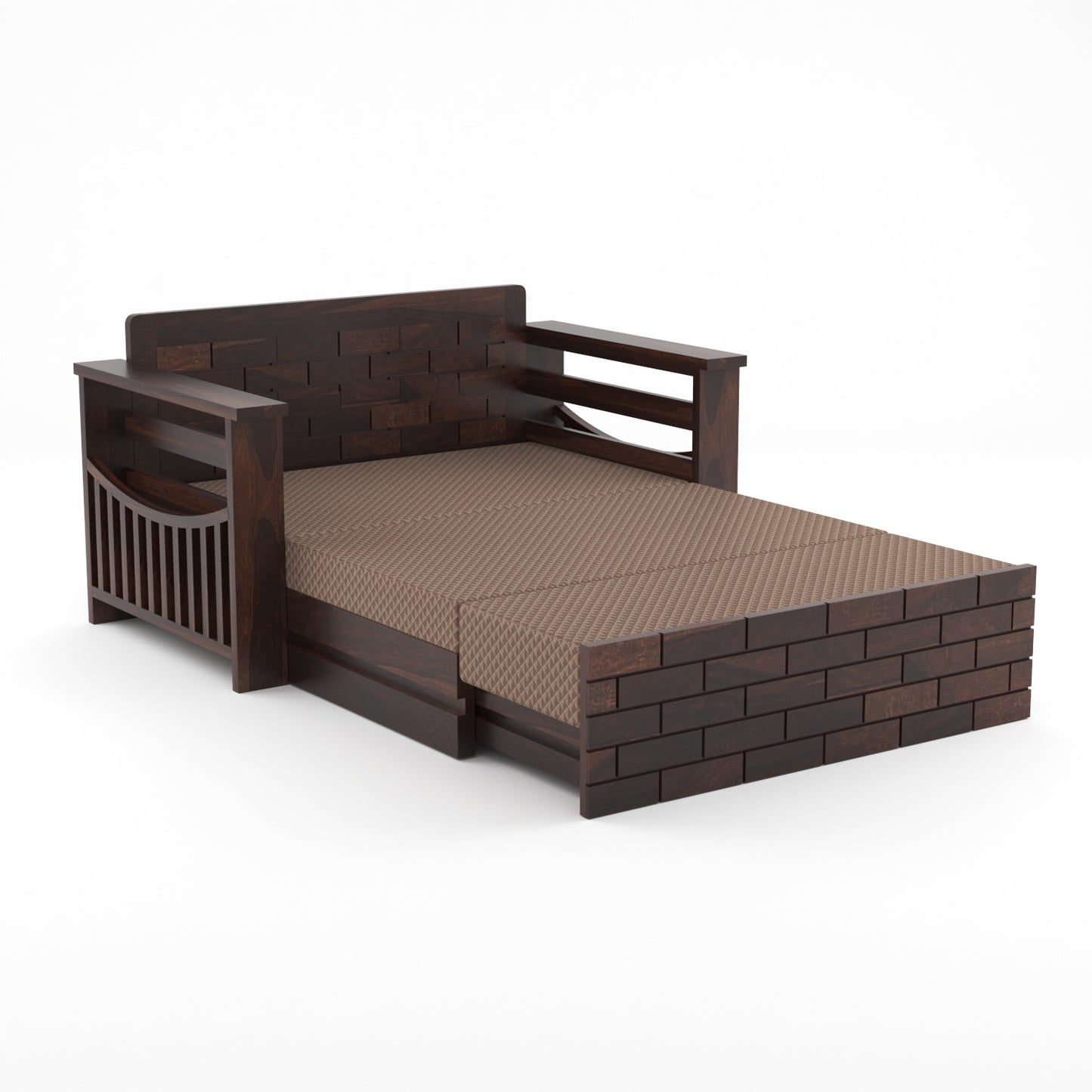Bralor Solid Sheesham Wooden 2 Seater Sofa Cum Bed (Walnut Finish)