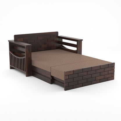Bralor Solid Sheesham Wooden 2 Seater Sofa Cum Bed (Walnut Finish)