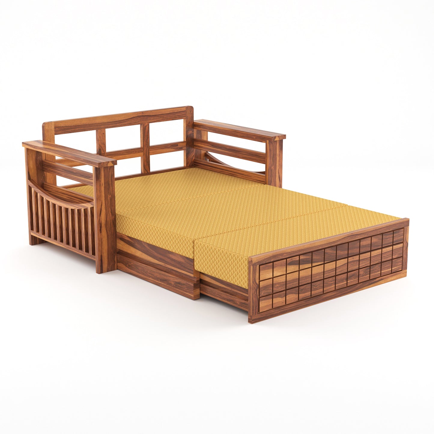 Fivrel Solid Sheesham Wooden 2 Seater Sofa Cum Bed (Honey Finish)